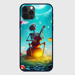 Чехол iPhone 12 Pro Музыкальное трио скелетов дает ночной концерт