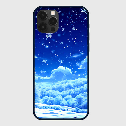 Чехол iPhone 12 Pro Заснеженный лес / 3D-Черный – фото 1