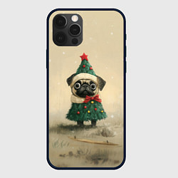 Чехол для iPhone 12 Pro Щенок мопс - елочка, цвет: 3D-черный