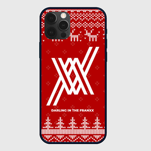 Чехол iPhone 12 Pro Новогодний Darling in the FranXX с оленями / 3D-Черный – фото 1