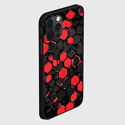 Чехол для iPhone 12 Pro Красно-серые шестиугольники на чёрном фоне, цвет: 3D-черный — фото 2