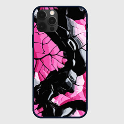 Чехол для iPhone 12 Pro Чёрные линии на чёрно-розовом фоне, цвет: 3D-черный
