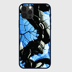 Чехол iPhone 12 Pro Чёрные линии на чёрно-синем фоне