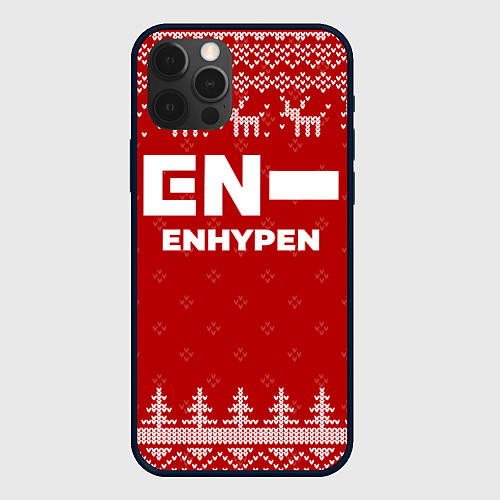 Чехол iPhone 12 Pro Новогодний Enhypen с оленями / 3D-Черный – фото 1