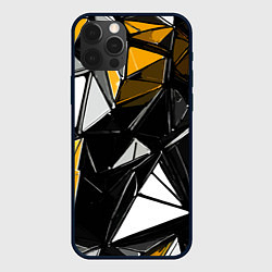 Чехол iPhone 12 Pro Жёлто-белые рельефные треугольники на чёрном фоне