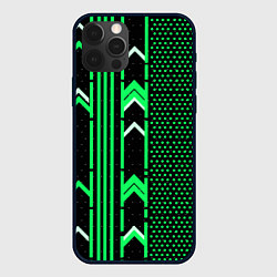 Чехол для iPhone 12 Pro Зелёные обои на чёрном фоне, цвет: 3D-черный