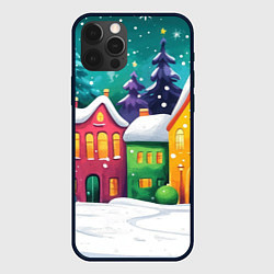 Чехол для iPhone 12 Pro Разноцветный новогодний двор, цвет: 3D-черный