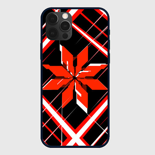 Чехол iPhone 12 Pro Красно-белая звезда и полосы на чёрном фоне / 3D-Черный – фото 1