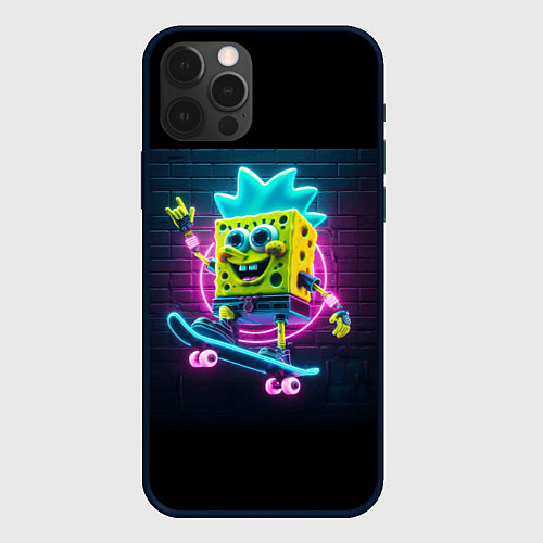 Чехол iPhone 12 Pro Sponge Bob on a skateboard - ai art fantasy / 3D-Черный – фото 1