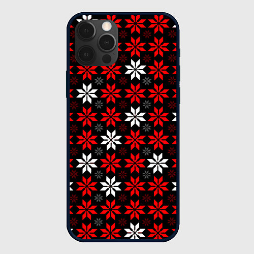 Чехол iPhone 12 Pro Red and white stars on a black background / 3D-Черный – фото 1