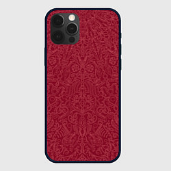 Чехол для iPhone 12 Pro Тёмный красно-розовый узор мандала, цвет: 3D-черный