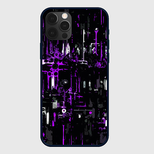 Чехол iPhone 12 Pro Бело-фиолетовая тревожная абстракция на чёрном фон / 3D-Черный – фото 1