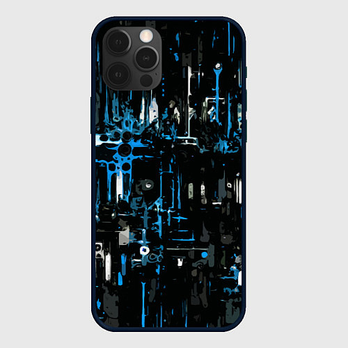 Чехол iPhone 12 Pro Бело-синяя тревожная абстракция на чёрном фоне / 3D-Черный – фото 1