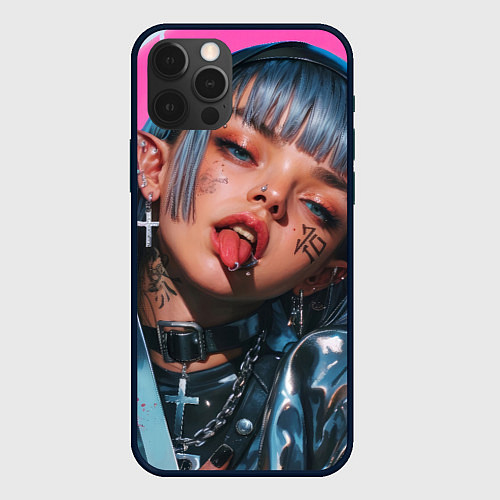 Чехол iPhone 12 Pro Future samurai pink girl / 3D-Черный – фото 1