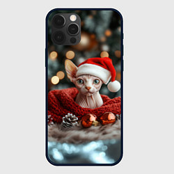 Чехол для iPhone 12 Pro Новогодний кот сфинкс, цвет: 3D-черный