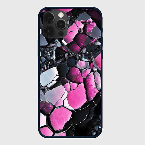 Чехол iPhone 12 Pro Чёрно-розовый камень / 3D-Черный – фото 1