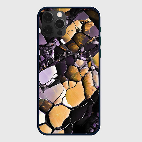 Чехол iPhone 12 Pro Чёрно-жёлтый камень / 3D-Черный – фото 1