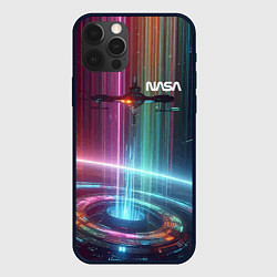 Чехол iPhone 12 Pro Spaceship in the neon cosmos - nasa