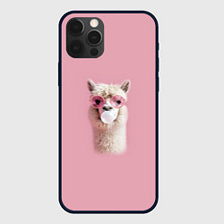 Чехол для iPhone 12 Pro Лама альпака в очках с жевательной резинкой, цвет: 3D-черный