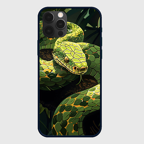 Чехол iPhone 12 Pro Змея в траве / 3D-Черный – фото 1