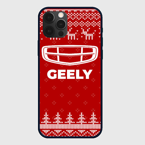 Чехол iPhone 12 Pro Новогодний Geely с оленями / 3D-Черный – фото 1