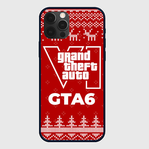 Чехол iPhone 12 Pro Новогодний GTA6 с оленями / 3D-Черный – фото 1