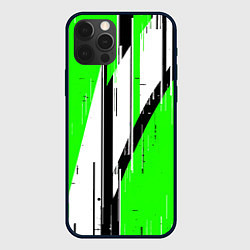 Чехол iPhone 12 Pro Black and white vertical stripes on a green backgr