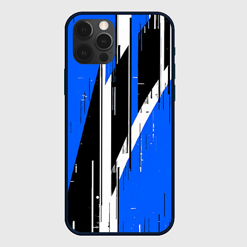 Чехол iPhone 12 Pro Чёрно-белые вертикальные полосы на синем фоне / 3D-Черный – фото 1
