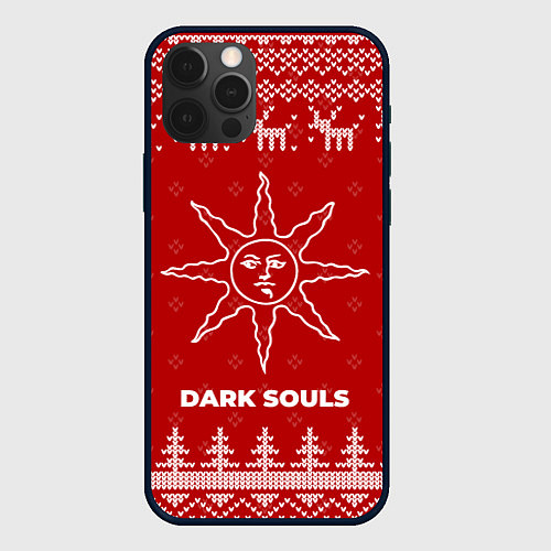 Чехол iPhone 12 Pro Новогодний Dark Souls с оленями / 3D-Черный – фото 1