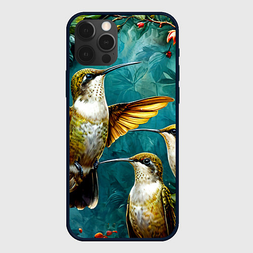 Чехол iPhone 12 Pro Три птички колибри / 3D-Черный – фото 1