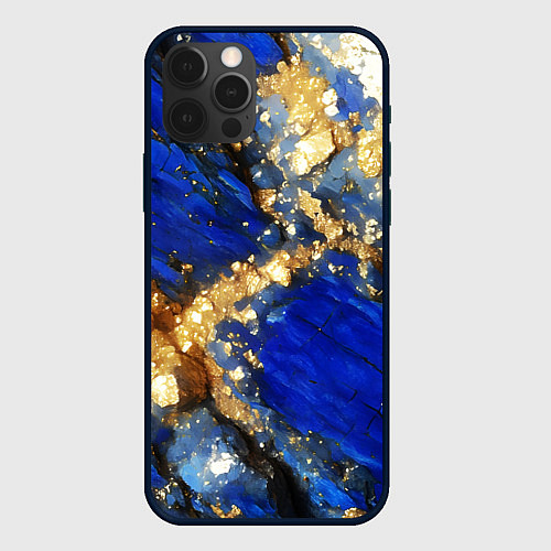 Чехол iPhone 12 Pro Золотой минерал в синем камне / 3D-Черный – фото 1