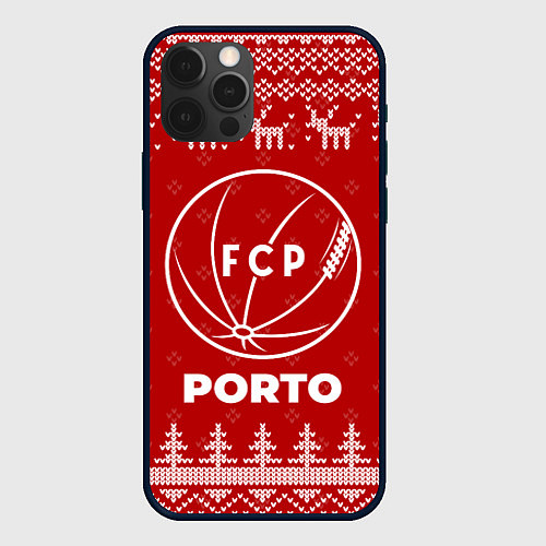 Чехол iPhone 12 Pro Новогодний Porto с оленями / 3D-Черный – фото 1