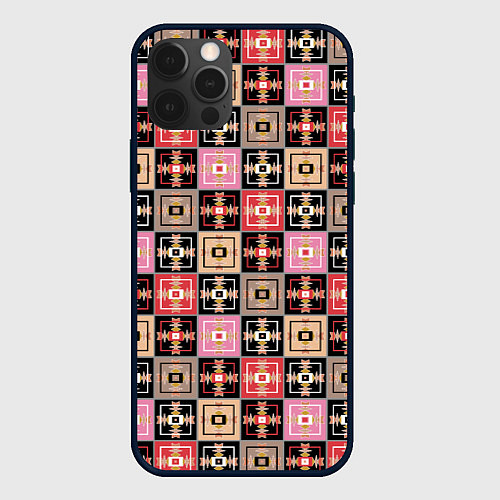 Чехол iPhone 12 Pro Разноцветная плитка с геометрическим рисунком / 3D-Черный – фото 1