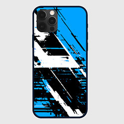 Чехол iPhone 12 Pro Diagonal black and white stripes on a blue backgro