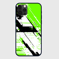 Чехол iPhone 12 Pro Diagonal black and green stripes on a white backgr