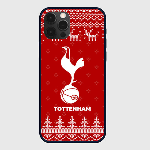 Чехол iPhone 12 Pro Новогодний Tottenham с оленями / 3D-Черный – фото 1