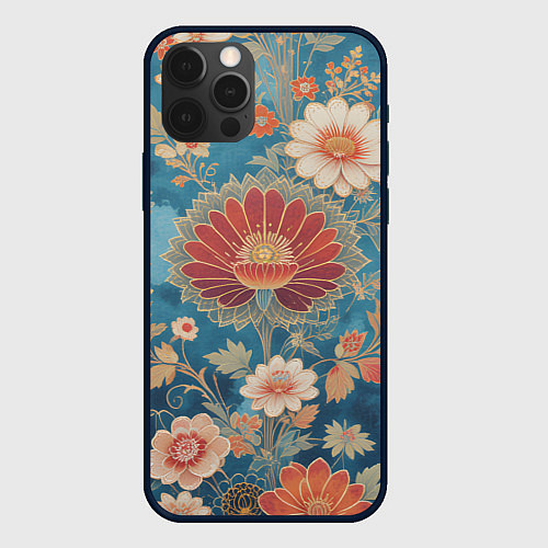 Чехол iPhone 12 Pro Ботанические узоры / 3D-Черный – фото 1