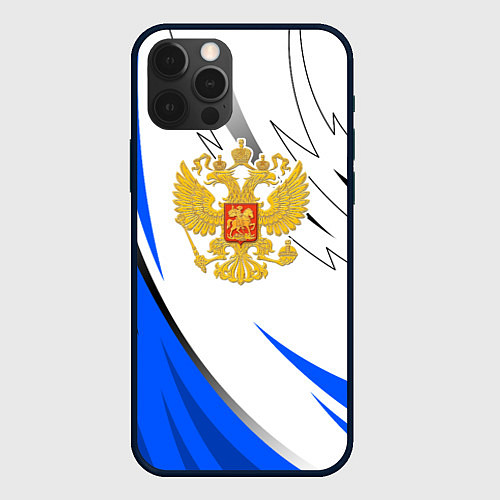 Чехол iPhone 12 Pro Российский синий - герб / 3D-Черный – фото 1