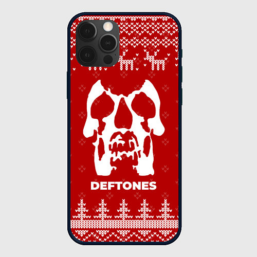 Чехол iPhone 12 Pro Новогодний Deftones с оленями / 3D-Черный – фото 1