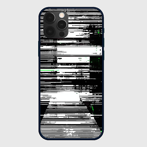 Чехол iPhone 12 Pro Горизонтальные чёрные линии на бело-зелёном фоне / 3D-Черный – фото 1