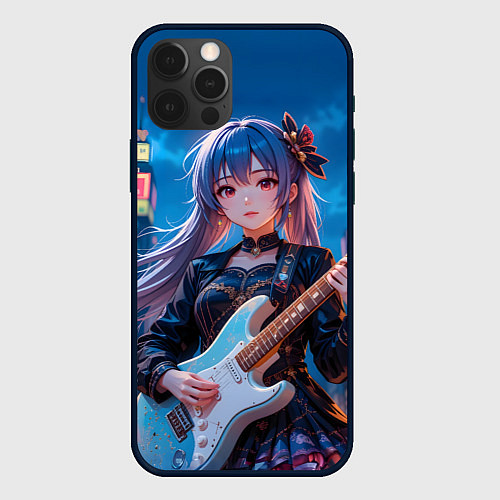 Чехол iPhone 12 Pro Аниме девочка с электрогитарой / 3D-Черный – фото 1