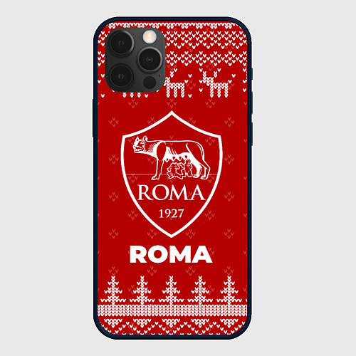 Чехол iPhone 12 Pro Новогодний Roma с оленями / 3D-Черный – фото 1