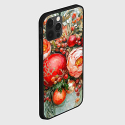 Чехол для iPhone 12 Pro Новогодние шары и цветы, цвет: 3D-черный — фото 2