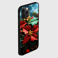 Чехол для iPhone 12 Pro Новогодние цветы и шишки, цвет: 3D-черный — фото 2