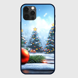 Чехол для iPhone 12 Pro Новогодние елки и шар, цвет: 3D-черный