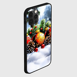 Чехол для iPhone 12 Pro Красные и желтый новогодние шары, цвет: 3D-черный — фото 2