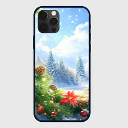 Чехол для iPhone 12 Pro Новогодний дневной пейзаж, цвет: 3D-черный