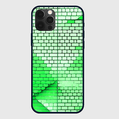 Чехол iPhone 12 Pro Зелёные кирпичики / 3D-Черный – фото 1