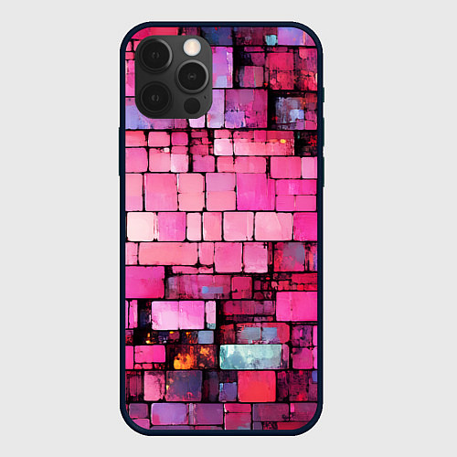 Чехол iPhone 12 Pro Pink bricks / 3D-Черный – фото 1