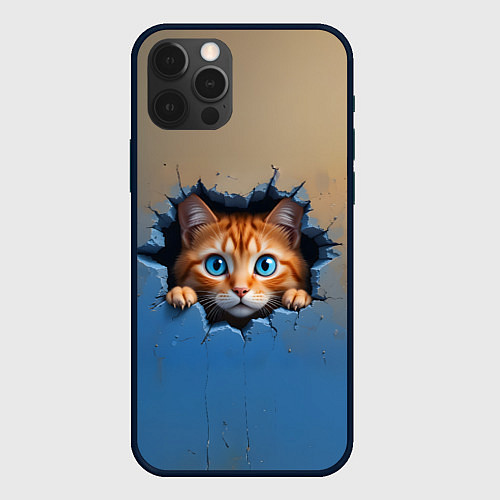 Чехол iPhone 12 Pro Выглядывающий котенок / 3D-Черный – фото 1